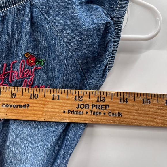 Harley Davidson Romper Girls 6 Blue Denim Floral Button Snap Jumpsuit - Picture 8 of 10